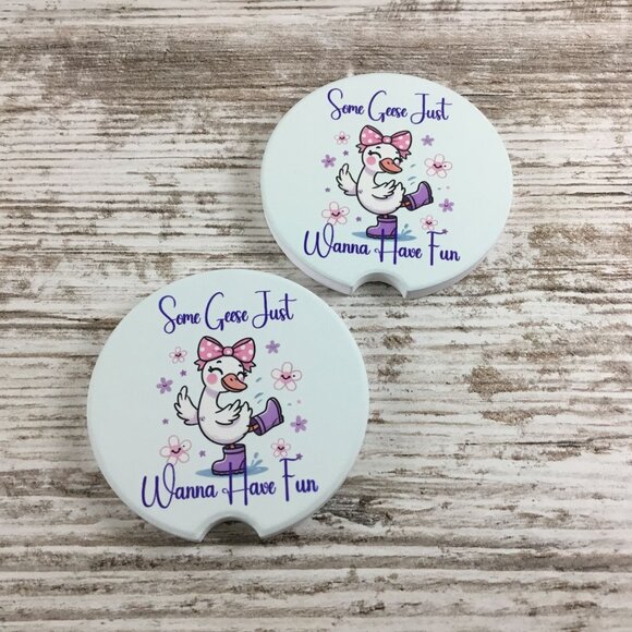 Some Geese Just Wanna Have Fun - Set of 2 Sandstone Car Coasters - Picture 6 of 7
